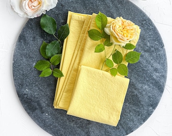 Yellow hand dyed Washed cotton dinner Napkins Set 4 Rustic party linen Wedding Boho table decor Christmas Gift 16 inch cloth napkins