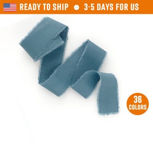 Slate Blue Ribbon 1 inch Hand dyed frayed cotton silk Wedding invitation tie Wax stamp Gift box wrap Bridal bouquet floristic supplies image 1