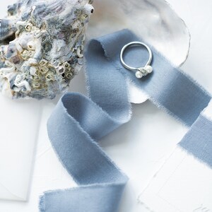 Dusty Blue ribbon Hand dyed Cotton bridal bouquet ribbon, Wedding decor ribbon, Gift favors wrap Invitations stationery supplies Hand turned image 4