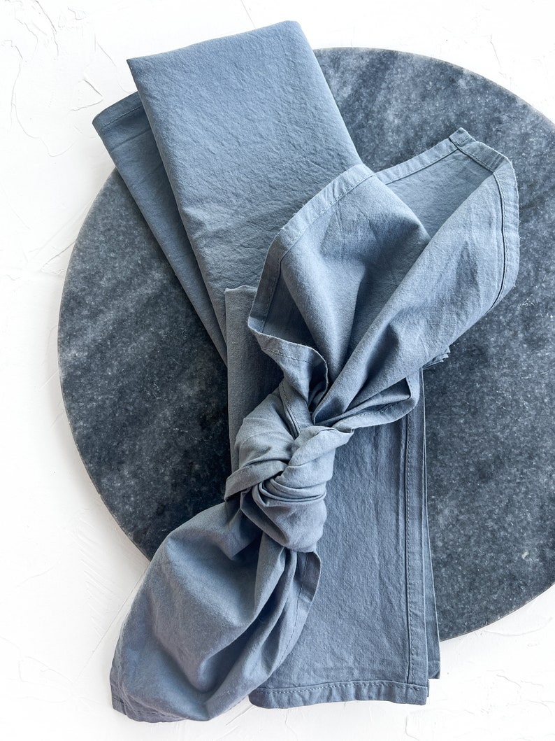 Dusty blue hand dyed Washed cotton dinner Napkins Set 4 Rustic party linen Wedding Boho table decor Christmas Gift 16 inch natural napkins image 5