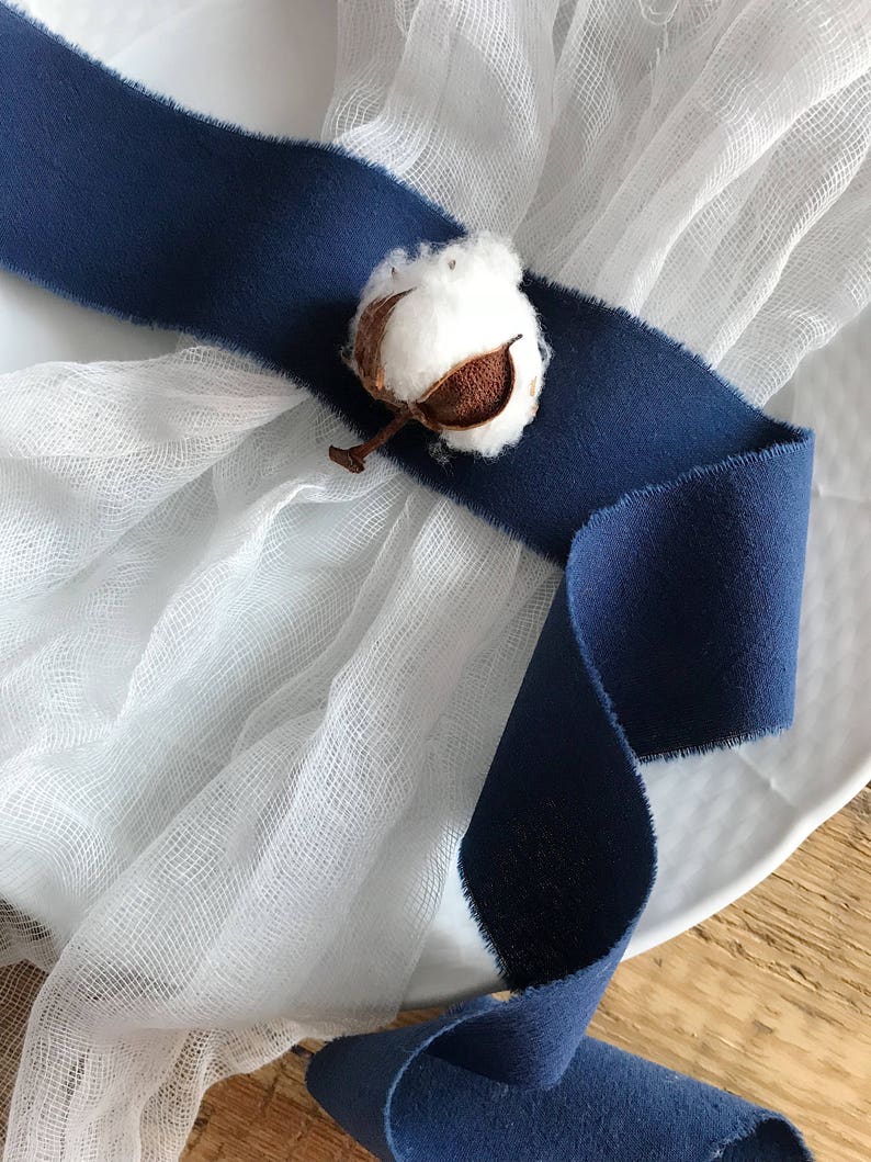 Navy Blue ribbon 2 Hand dyed ribbon navy wrap beach wedding decor centerpieces ribbon bridal bouquet Wedding ribbon Navy Cotton ribbon