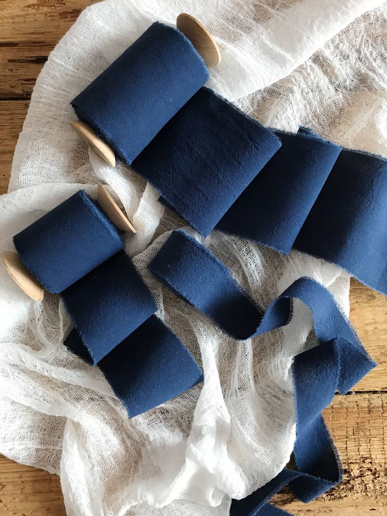 Navy Blue ribbon 2 Hand dyed ribbon navy wrap beach wedding decor centerpieces ribbon bridal bouquet Wedding ribbon Navy Cotton ribbon