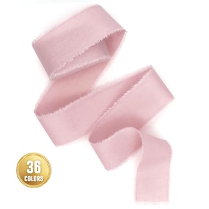 Blush pink ribbon 1/2&quot; 1&quot; 2&quot; 3&quot; Wedding invitation pale rose Hand Torn frayed edge Hand dyed cotton matte ribbon Rustic favors gift wrap