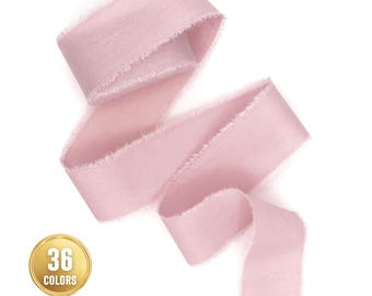 Blush pink ribbon: Pale rose Easter Spring pastel decor, hand-torn frayed edge fabric strip