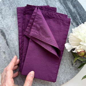 Plum purple cotton 16&quot; dinner cloth napkins Set 4 Hand dyed washed Rustic party table linens Wedding violet decor napkins Housewarming gift