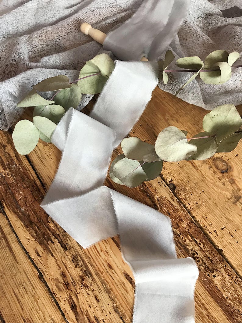 Light Gray Silk Ribbon hand dyed Bridal Bouquet ribbon 2 Etsy