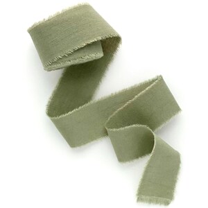 Olive green cotton hand-torn ribbon: Raw frayed edge invitation belly bands, Hand-dyed Vegan trim