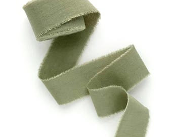 Olive green cotton hand-torn ribbon: Raw frayed edge invitation belly bands, Hand-dyed Vegan trim