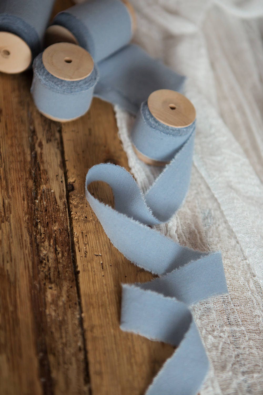 Dusty Blue Ribbon Hand Dyed Cotton Bridal Bouquet Ribbon, Wedding Decor  Ribbon, Gift Favors Wrap Invitations Stationery Supplies Hand Turned 