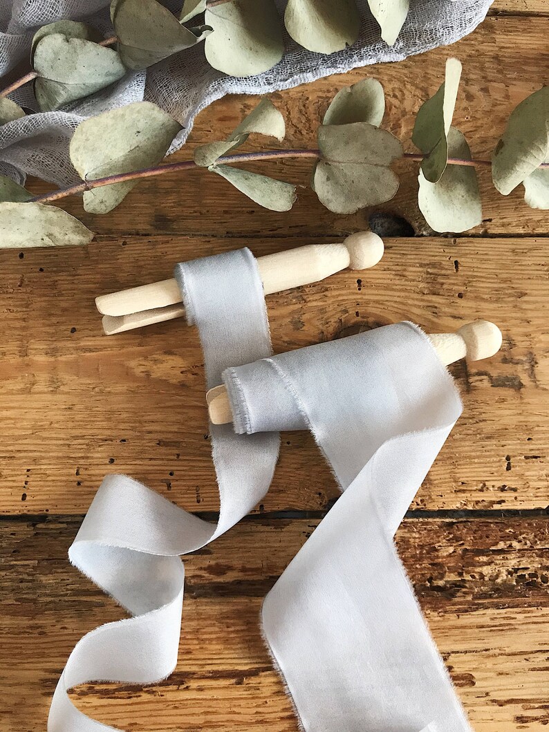 Light Gray Silk Ribbon hand dyed Bridal Bouquet ribbon 2 Etsy