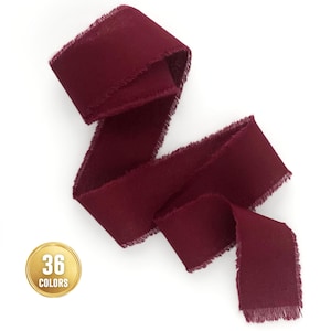 Burgundy 1/2" 1" 2" 3" ribbon Wedding invitation frayed edge belly bands wine ribbon Hand dyed cotton silk like matte Favors gift wrap