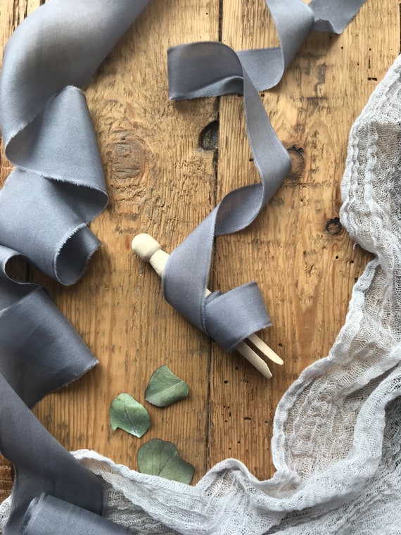 Grey Silk Ribbon hand dyed Bridal Bouquet ribbon 1 inch Etsy