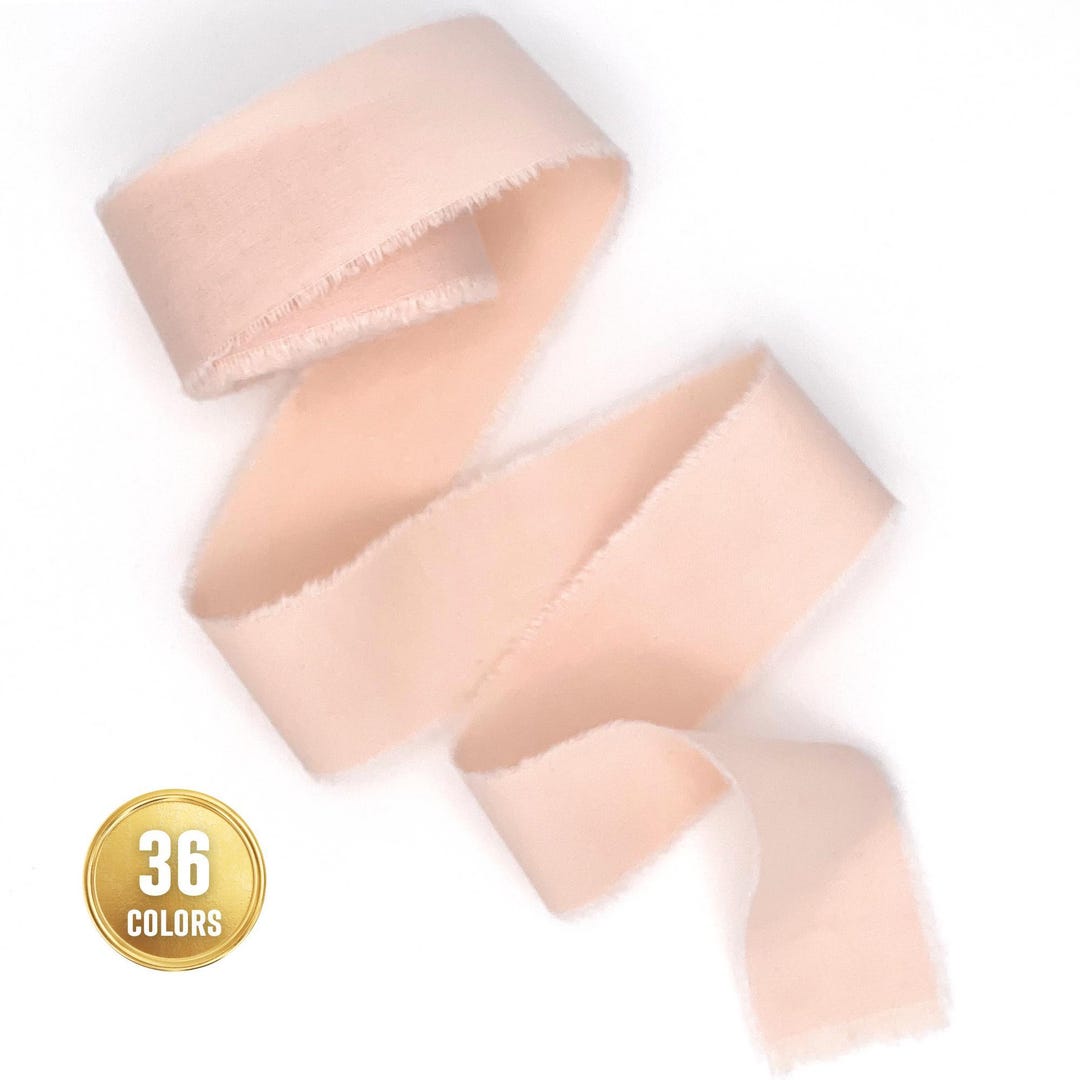 Slub Ribbon Pale Peach Frayed Ribbon: Raw Edge Torn Pastel Hand-dyed Fabric Strip ...