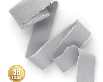 Hellgraues handgerissenes Band: Hochzeitseinladung, Hutstange, handgefärbtes Baumwollband