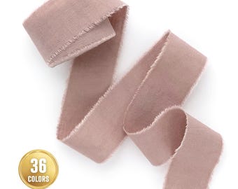 Nude pink Frayed cotton ribbon: 5 yard invitations Hand-dyed torn, Rustic Wedding decor