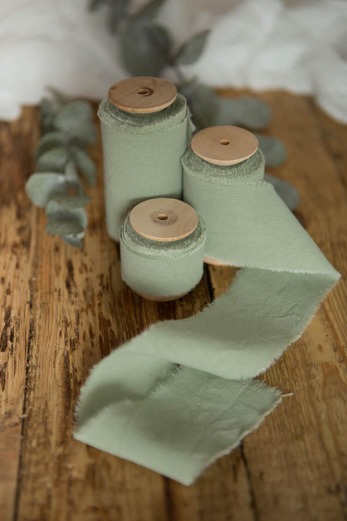 Greenery Ribbon 2 Hand Dyed Cotton Bridal Bouquet Green Etsy