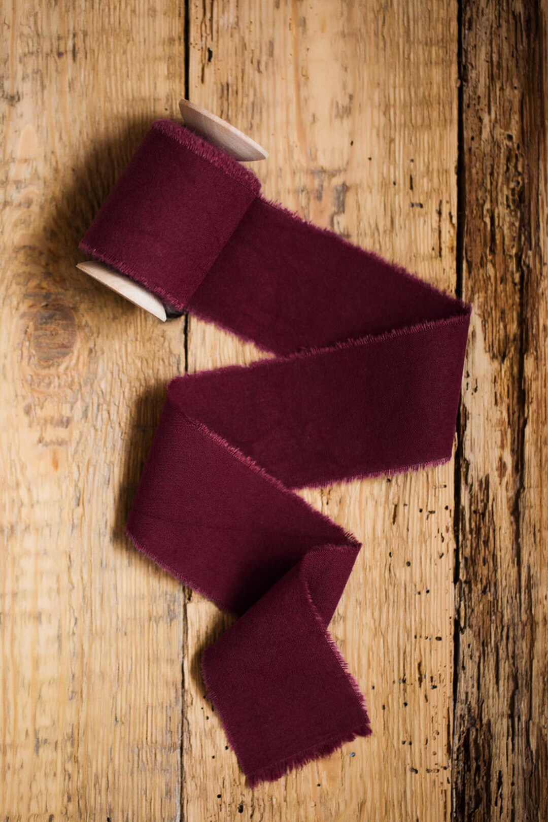 Burgundy Ribbon 3 Hand Dyed Cotton Bridal Bouquet Wine Ribbon, Wedding