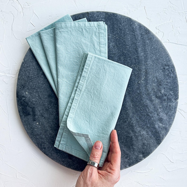 Dusty Sage 100% Cotton cloth Napkins set 4: hand-dyed 16-inch dinner cottage kitchen linen