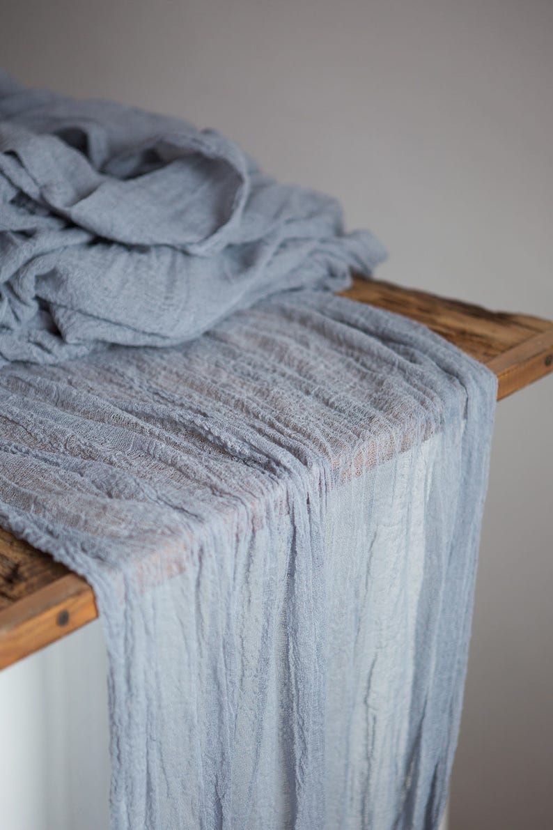 Dusty Blue Gauze Runner Centerpiece Cheesecloth Runner Rustic Etsy
