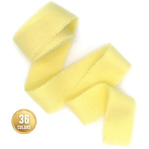 Yellow ribbon 1/2&quot; 1&quot; 2&quot; 3&quot; Wedding invitation frayed edge ribbon Easter party Hand dyed cotton silk like matte Vegan ribbon Favor gift wrap