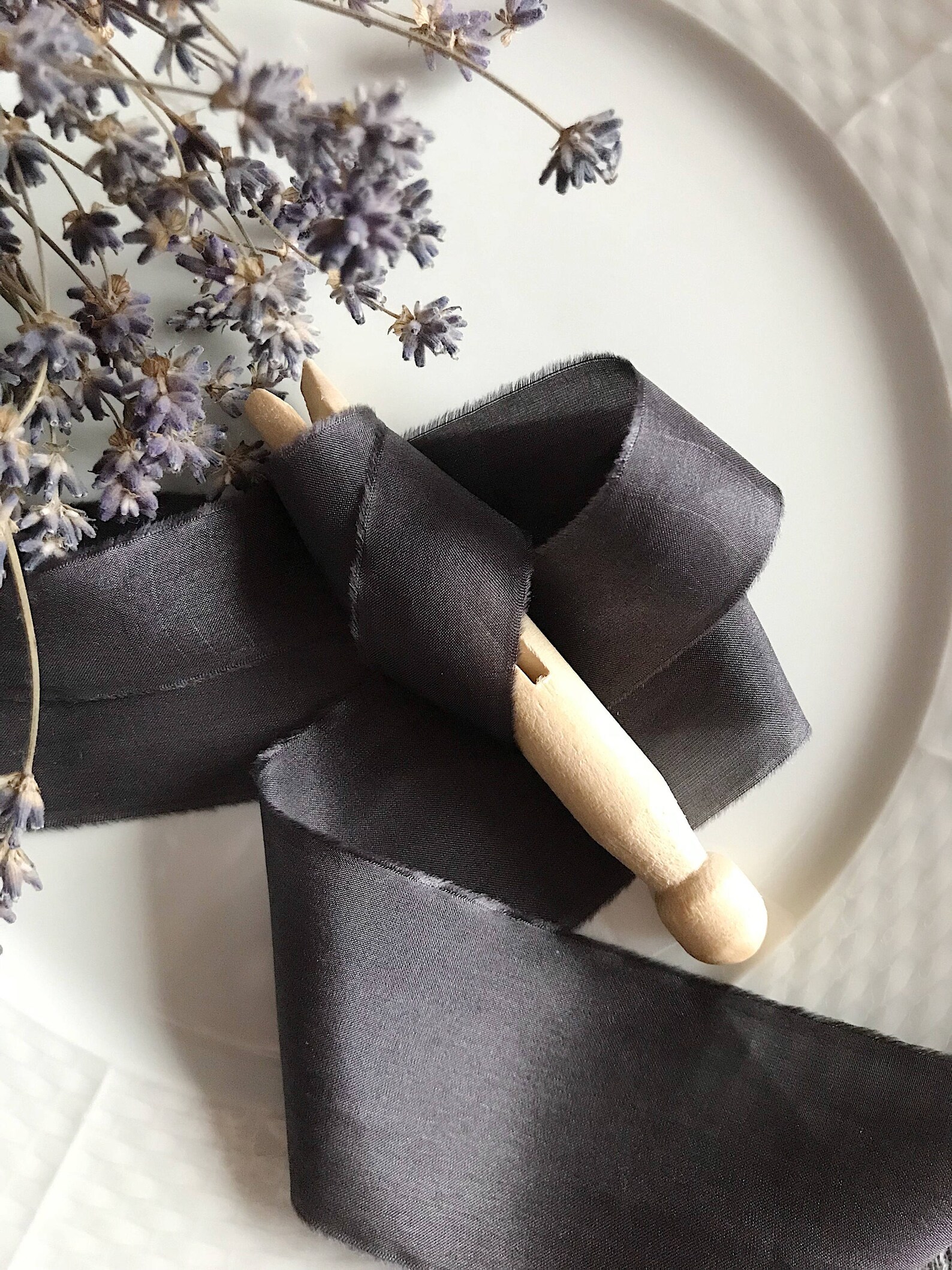 Dark Gray Silk Ribbon hand dyed Bridal Bouquet ribbon 1 inch Etsy
