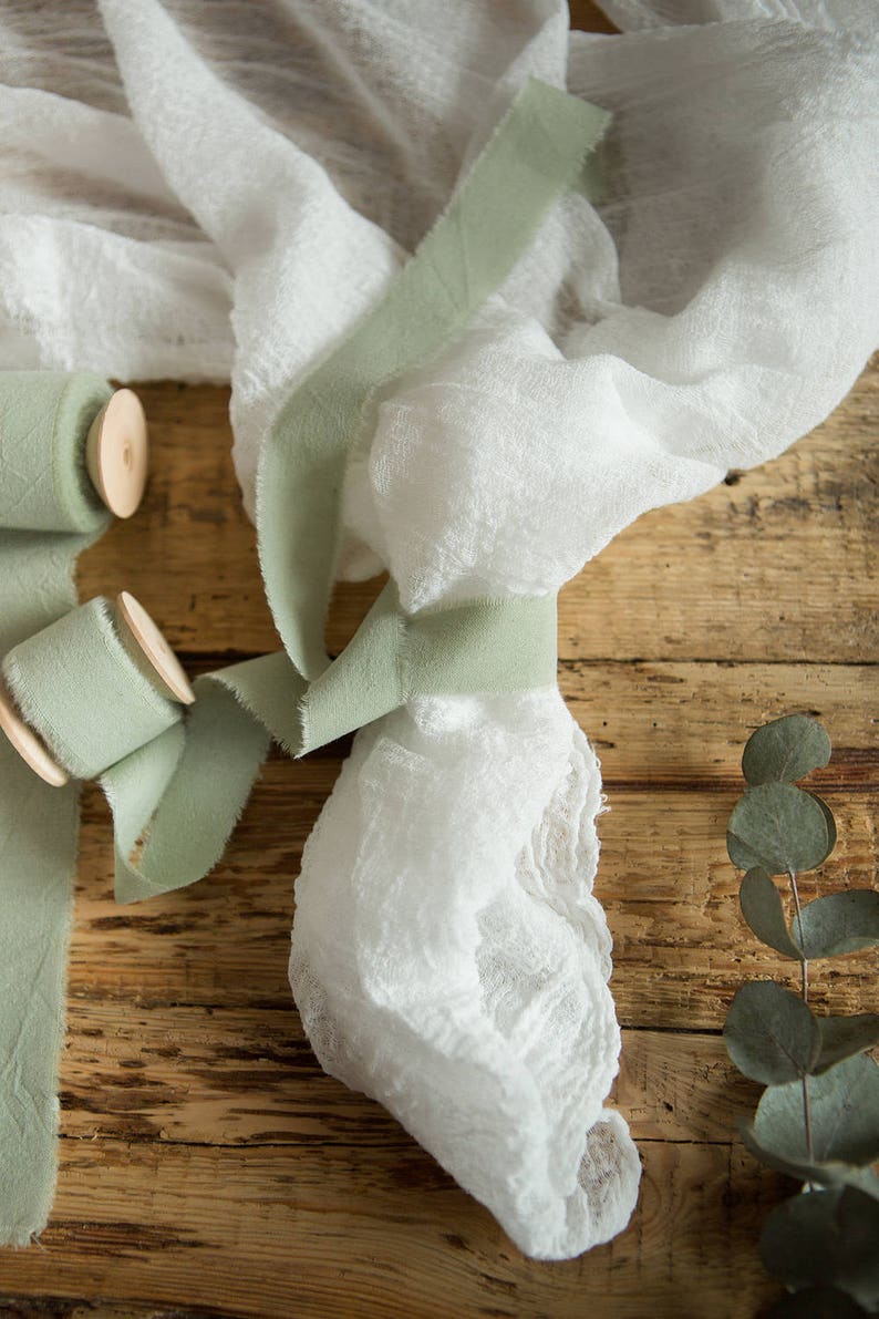 Greenery ribbon 1 Hand dyed Cotton bridal bouquet green Etsy