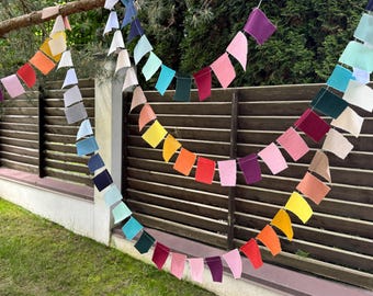 Multicolor Rainbow cotton Bunting: Hand-dyed 16ft ribbon Garland for Rustic Wedding Party, Kindergarden decor