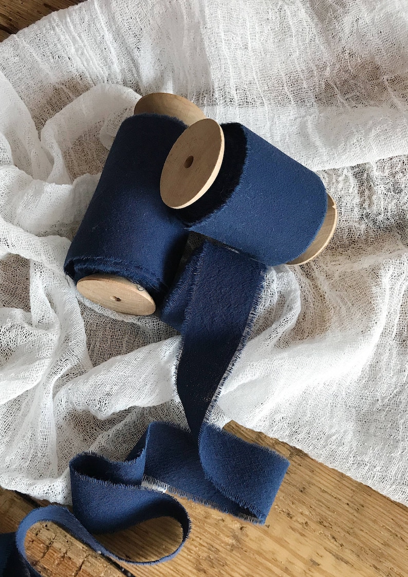 Navy Blue Ribbon 3 Hand Dyed Ribbon Navy Cotton Ribbon Etsy