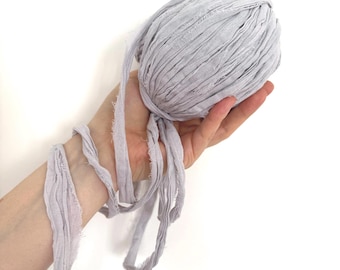 30m hellgraue Baumwoll-Musselapplikation: Handgefärbte, ausgefranste, recycelte Kunstfaser-Mischung