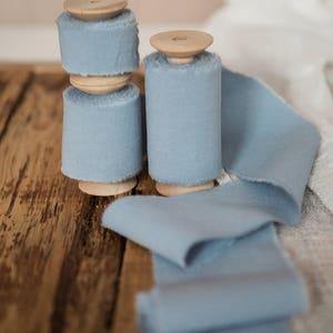 Dusty Blue ribbon Hand dyed Cotton bridal bouquet ribbon, Wedding decor ribbon, Gift favors wrap Invitations stationery supplies Hand turned