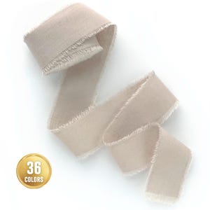 Pebble neutral ribbon 1/2&quot; 1&quot; 2&quot; 3&quot; Wedding invitation belly bands frayed edge ribbon Hand dyed cotton silk like matte Rustic favors wrap