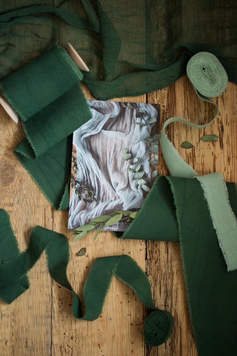 Greenery ribbon 1 Hand dyed Cotton bridal bouquet green Etsy