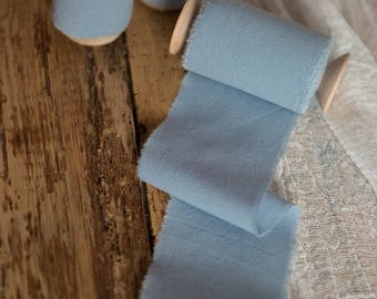 Dusty Blue ribbon 3" Hand dyed Cotton bridal bouquet blue ribbon, Wedding decor ribbon, gift wraps, cottage chic wedding, boho style blue