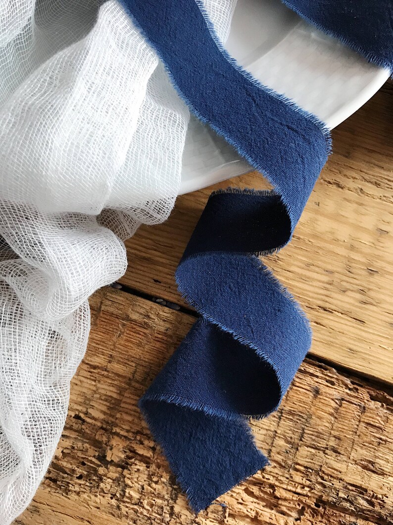 Navy Blue ribbon 2 Hand dyed ribbon navy wrap beach wedding decor centerpieces ribbon bridal bouquet Wedding ribbon Navy Cotton ribbon