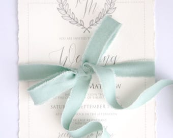 Salbeigrünes Webband 1/2 ""gefranst"" meeresgrün handgefärbt für Hochzeitseinladung, Gastgeschenke, Verpackung."