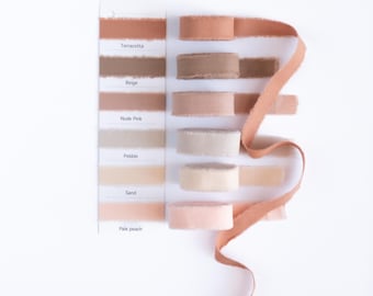 HAND-DYED Nude Ribbon: Neutral baby shower favors tie, Wedding gift wrapping, Raw frayed edge