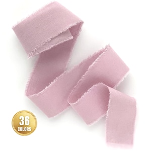 Rose quartz ribbon 1/2&quot; 1&quot; 2 3 Wedding invitation belly band frayed edge dusty pink ribbon Hand dyed cotton silk like matte Favors gift wrap