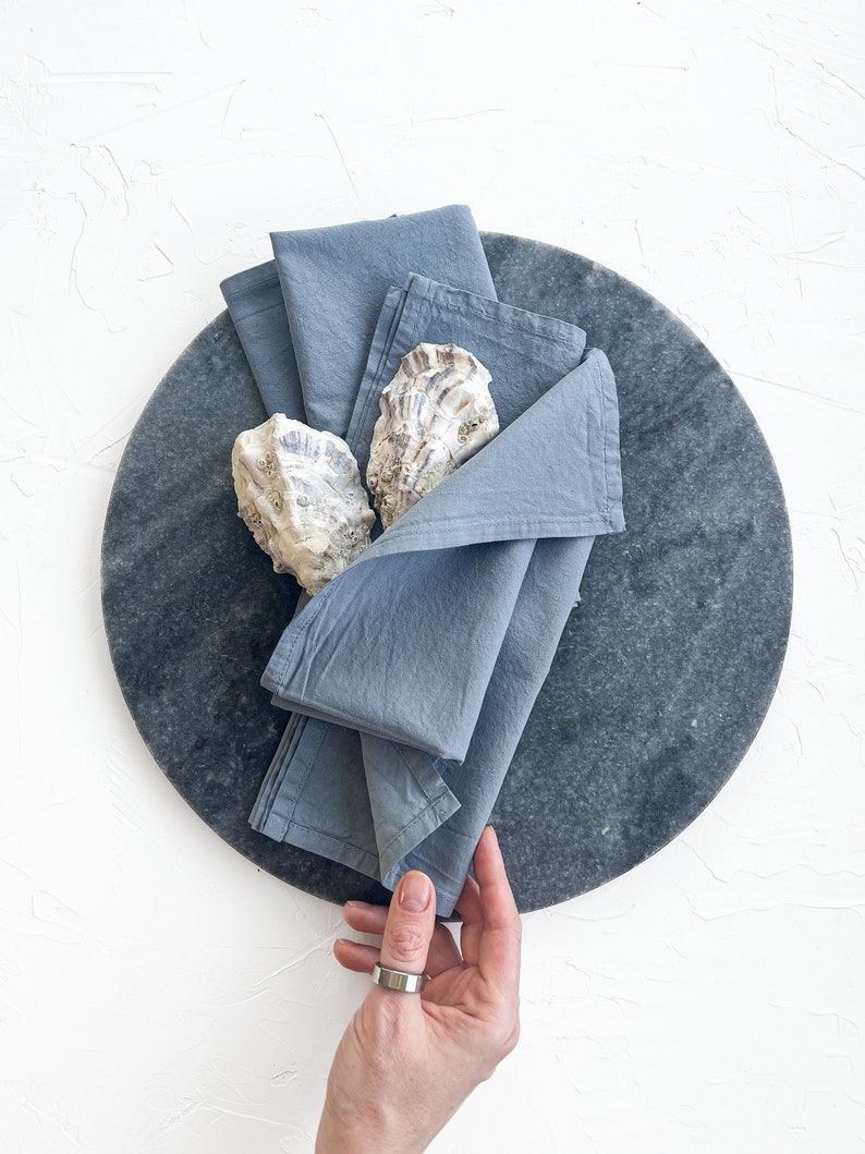 Dusty blue hand dyed Washed cotton dinner Napkins Set 4 Rustic party linen Wedding Boho table decor Christmas Gift 16 inch natural napkins image 2