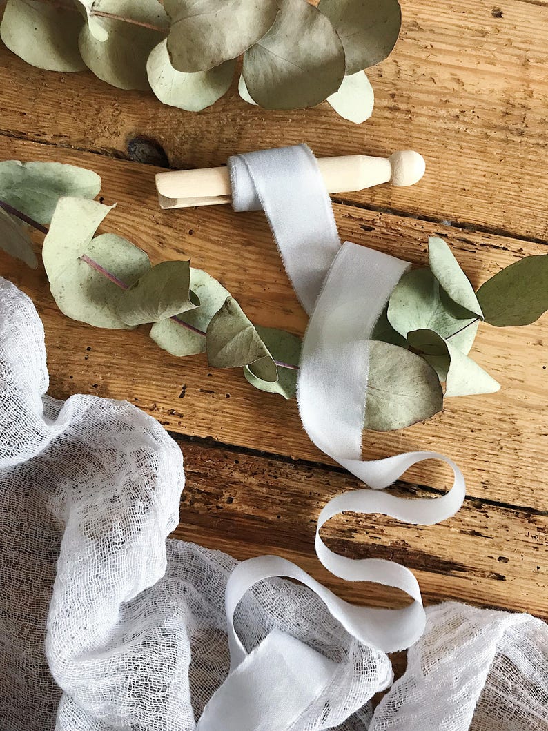 Light Gray Silk Ribbon hand dyed Bridal Bouquet ribbon 1 Etsy
