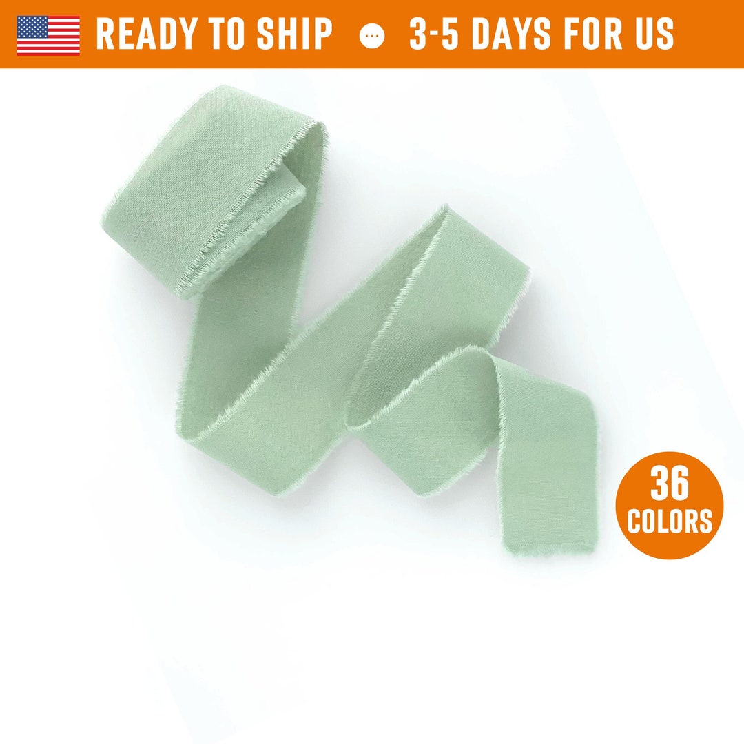 Greenery Ribbon 1 Hand Dyed Cotton Bridal Bouquet Green Ribbon, Wedding