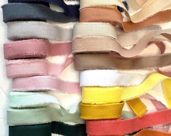 Hand-dyed Cotton Ribbon: Frayed edge hand-torn belly band for Wedding Invitation, favors gift Wrapping
