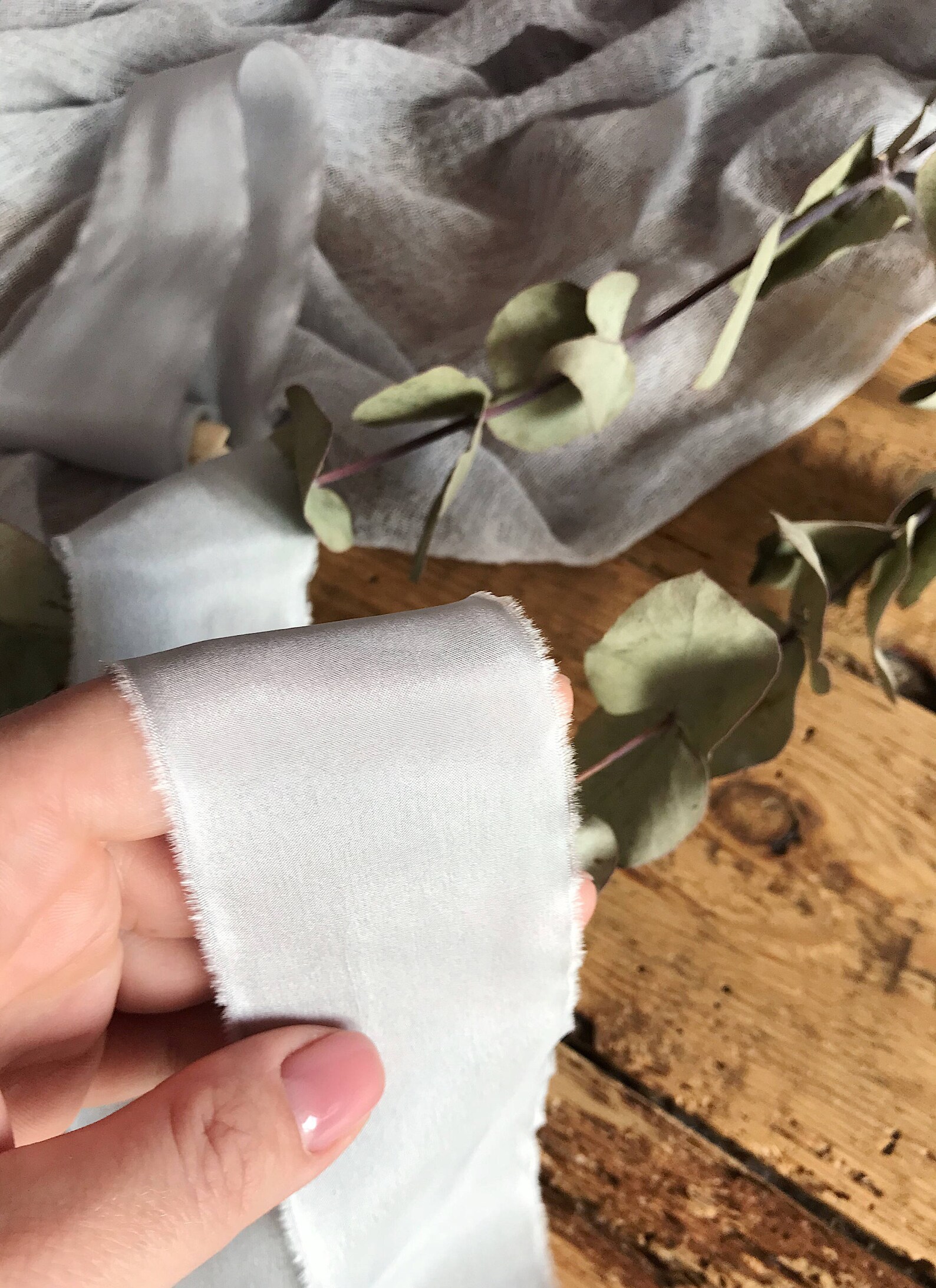 Light Gray Silk Ribbon hand dyed Bridal Bouquet ribbon 2 Etsy