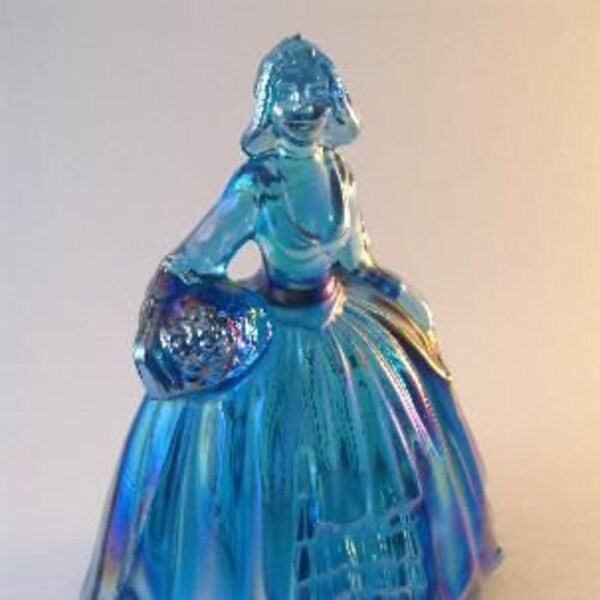 Vintage Boyd Ice Blue Iridescent Figurine Doll Collectible / Iridescent Blue Glass Colonial Lady Figurine / Boyd Carnival Glass