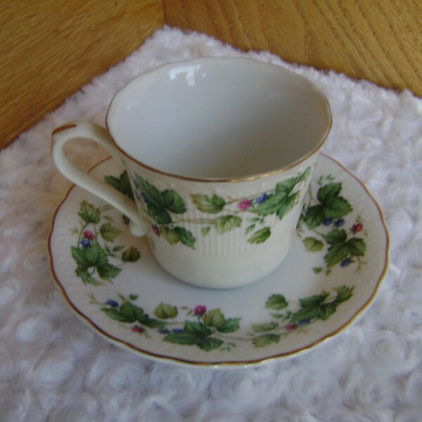 Andrea Sadek Tea Cup and Saucer with a Vineyard Pattern- vintage fine china