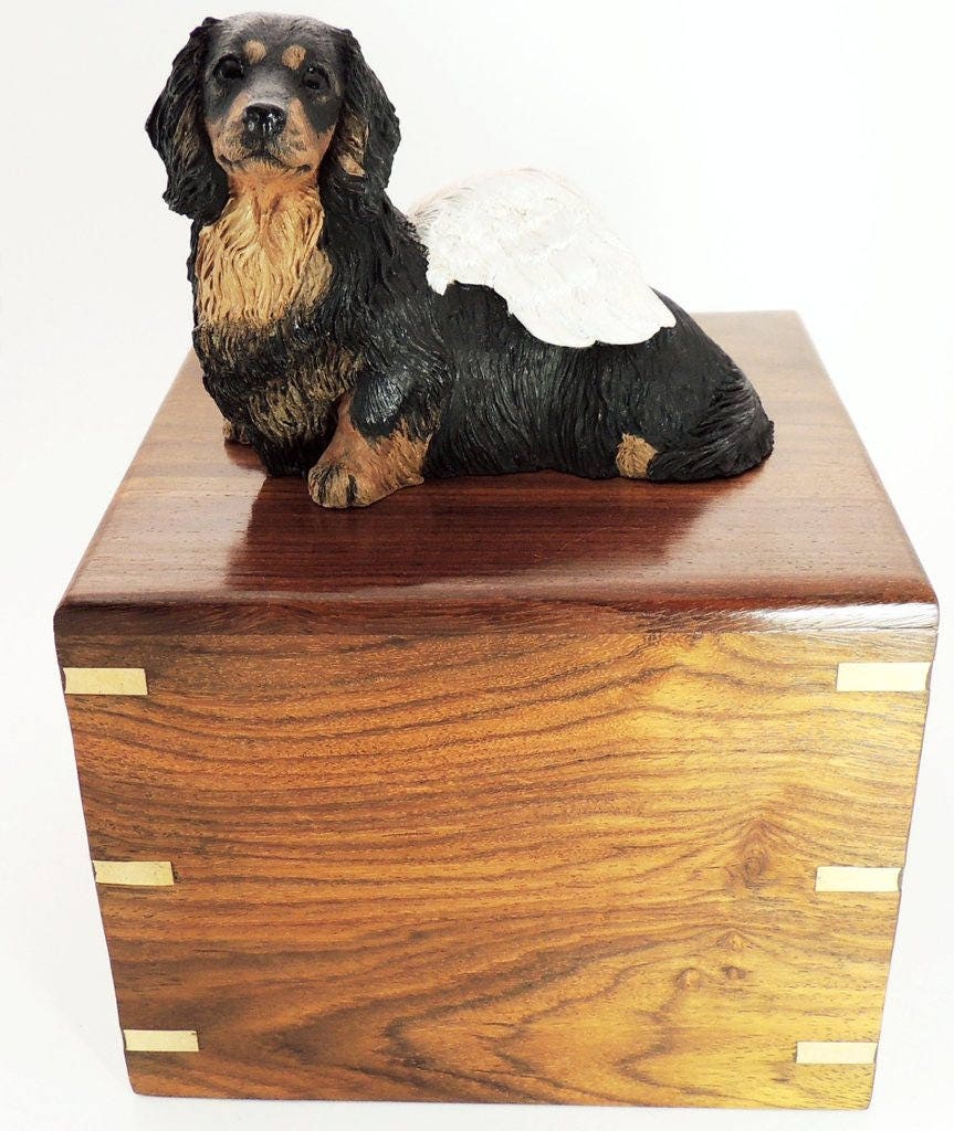 Ooak Long Haired Dachshund Dog Wood Cremation Urn Black Tan Etsy