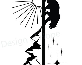Flecha blanca y negra con montañas y oso, día y noche Archivos JPG PNG para máquinas de corte, imágenes prediseñadas digitales, impresión
