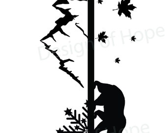 Flecha blanca y negra con montañas y osos, archivos JPG PNG de otoño e invierno para máquinas de corte, imágenes prediseñadas digitales, impresión