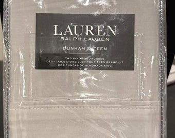 Ralph Lauren 2-delige katoenen Dunham-satijn Dove Grey King-kussenslopen Nieuw