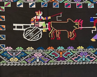 Hmong Hill Tribe Hand gestickt Kreuz genäht Textil Panel Tiere Menschen
