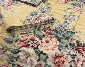 Ralph Lauren Evelyn Yellow Floral Queen Comforter & Flat Sheet USA
